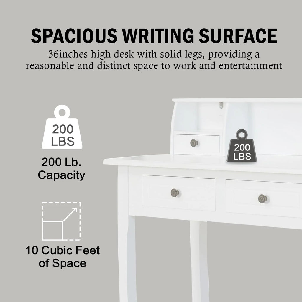 White 32 Inch Writing Desk with Storage Drawers E9557
