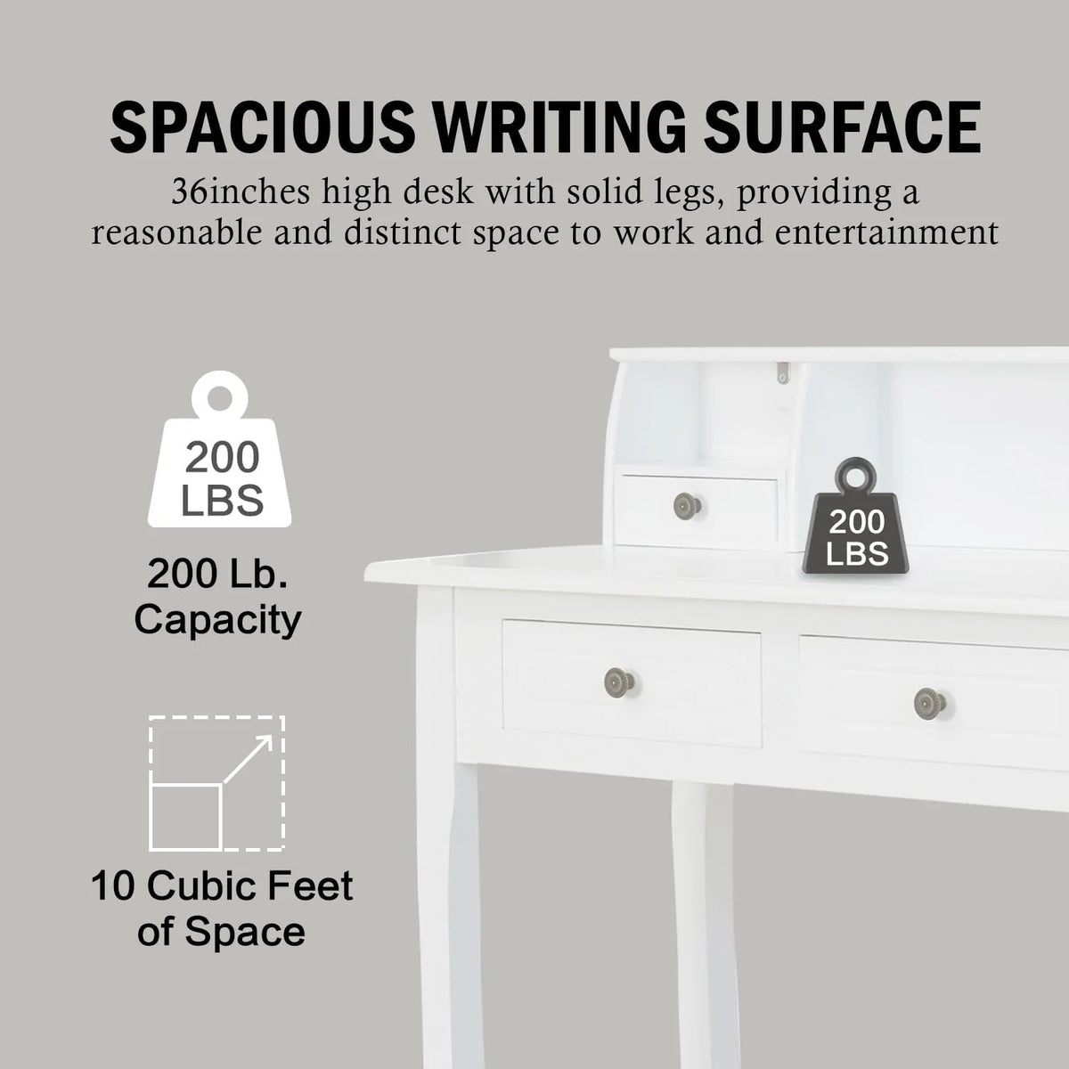 White 32 Inch Writing Desk with Storage Drawers E9557