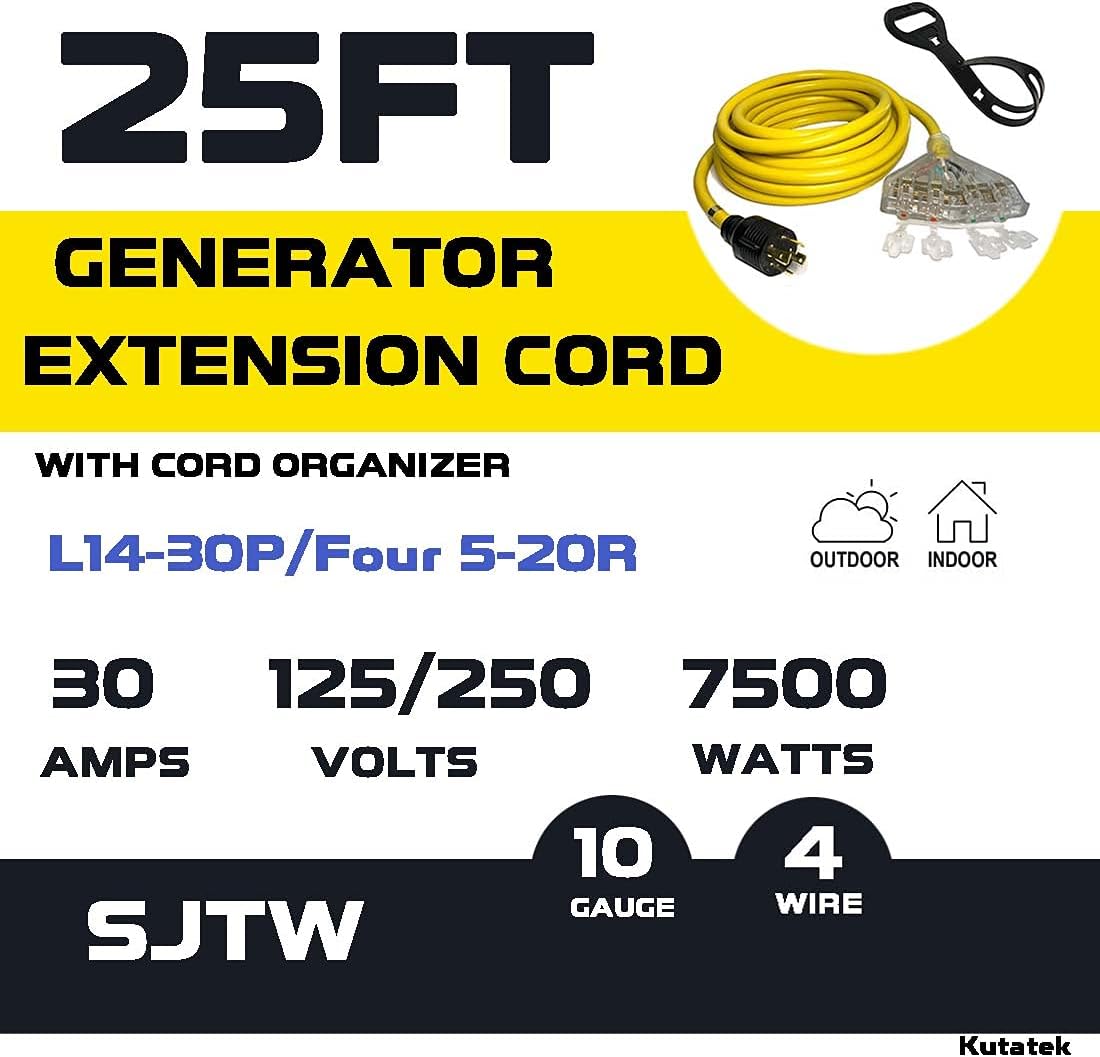 40Ft L14-30P to Four 5-20R 30 Amp Generator Power Cord W12280