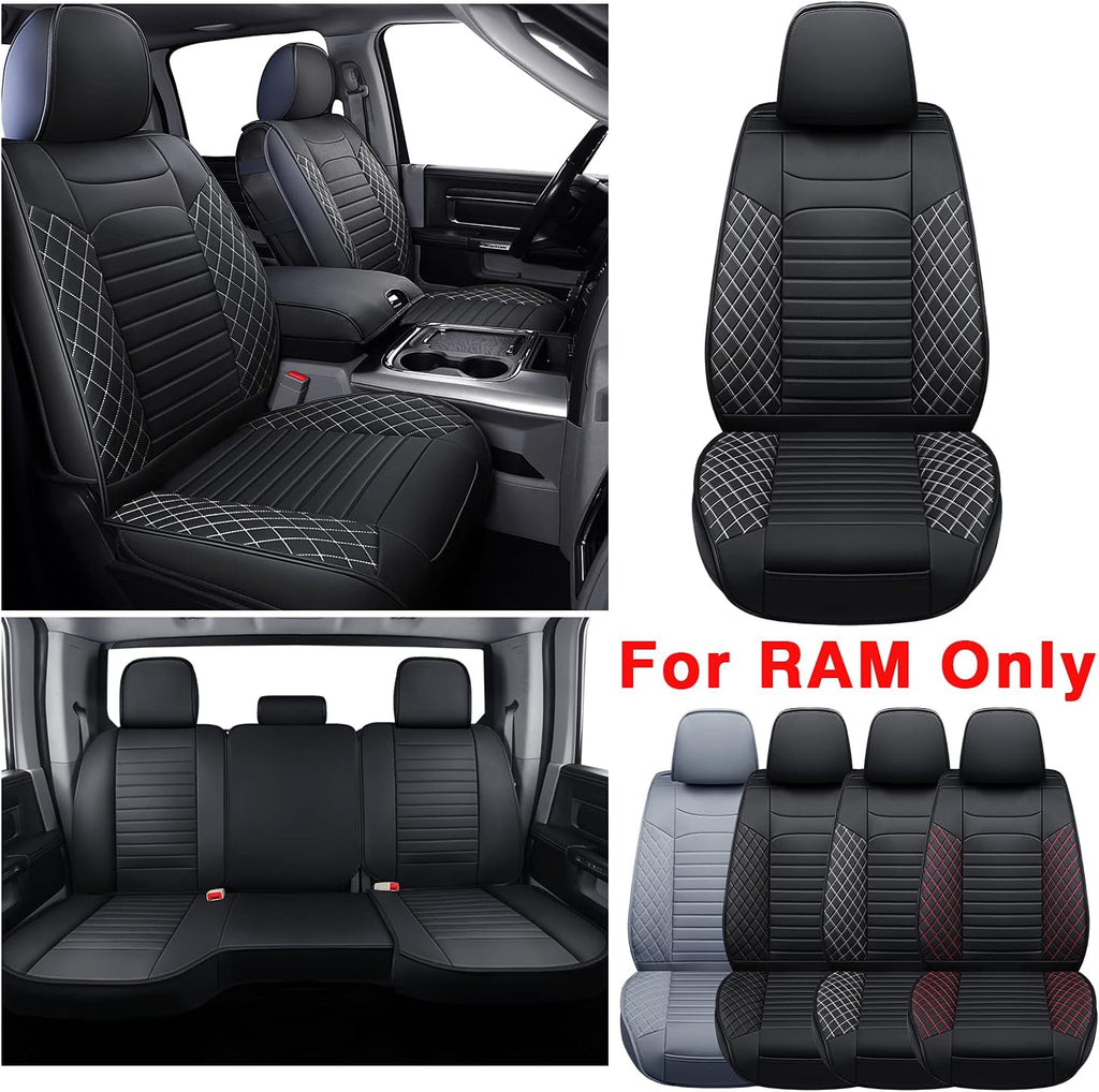 Black&Red Waterproof Faux Leather Full Set Seat Covers D1048