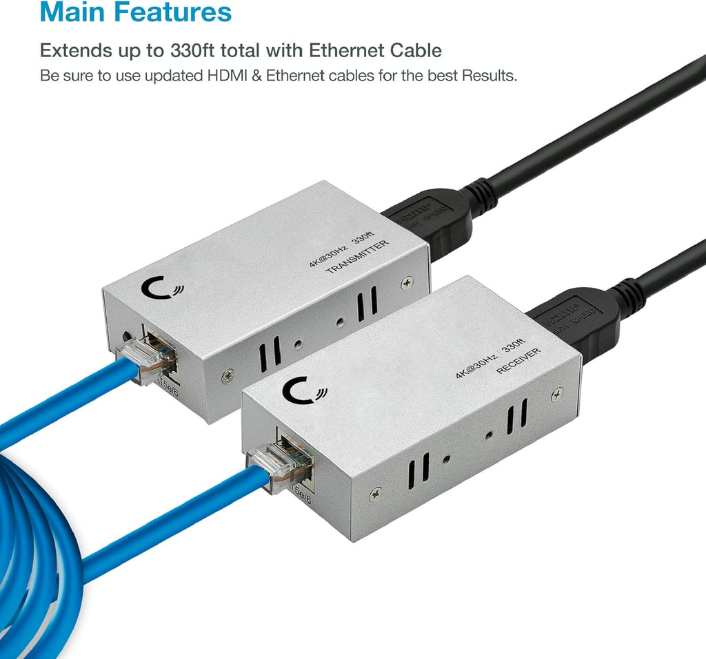 4K 330ft HDMI Extender Over Cat5e / Cat6 / Cat7 Ethernet Cable, Pack of 2 G29892