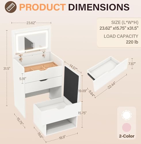 White Vanity Desk with Mirror and Lights N8195