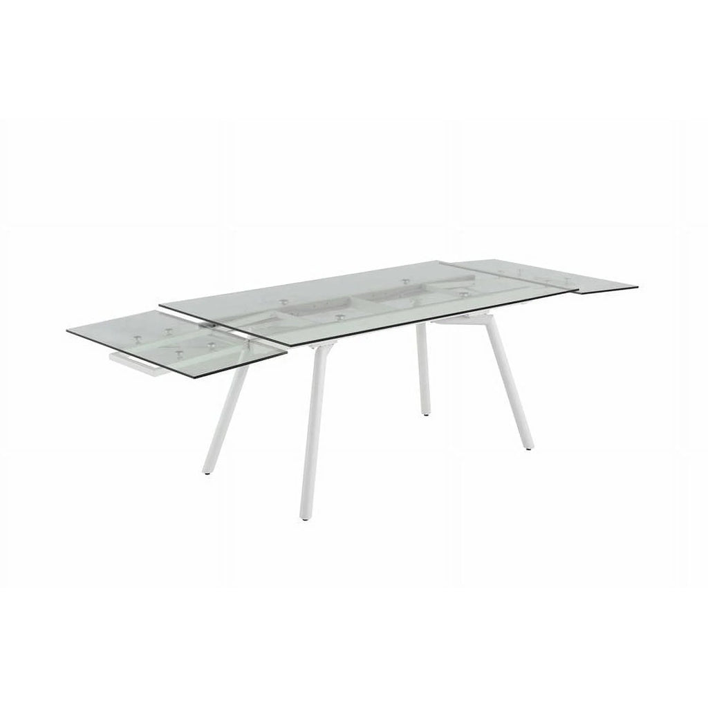 63" Rectangular Steel and Glass Extendable Dining Table in White H856