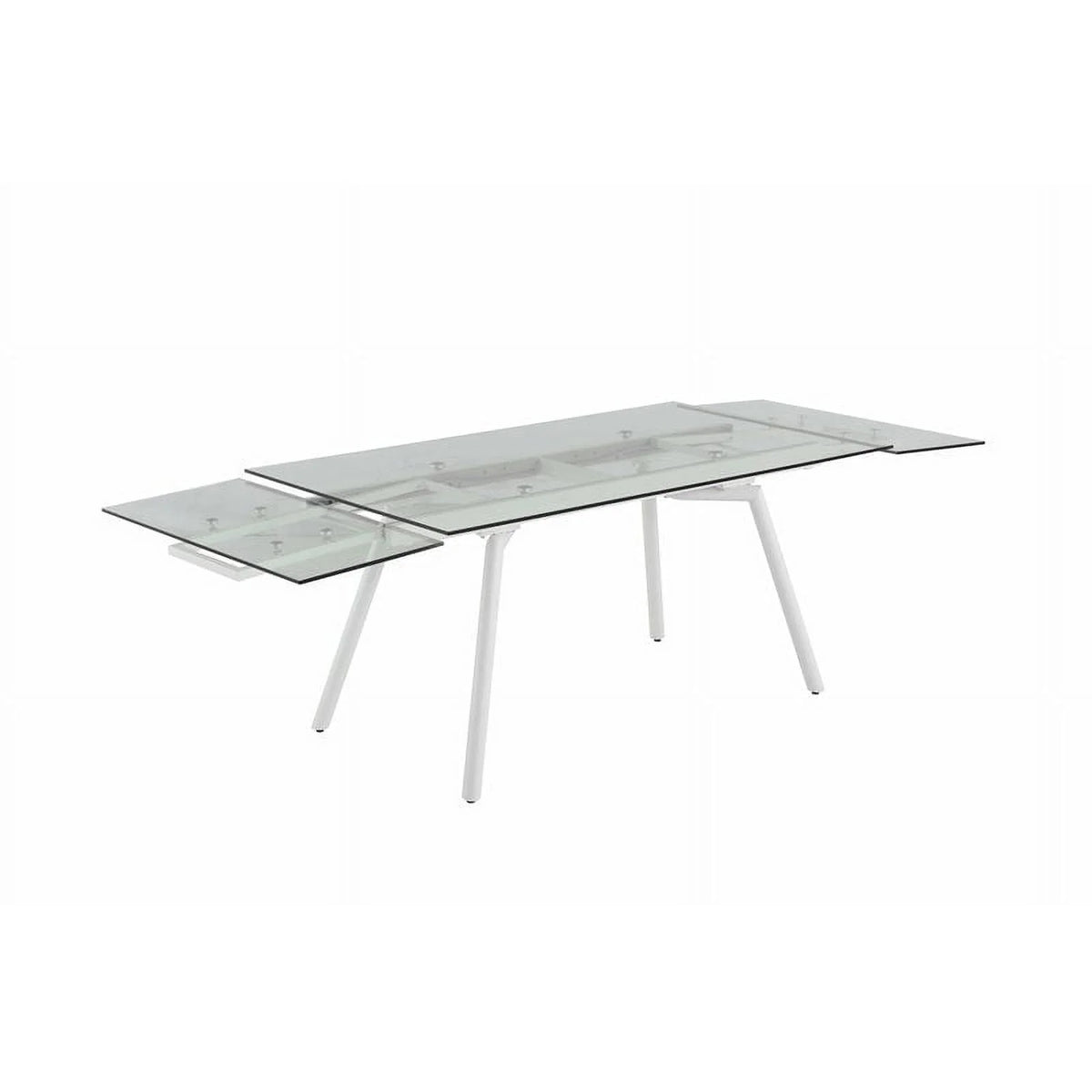 63" Rectangular Steel and Glass Extendable Dining Table in White H856