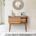 35 Inch 2 Drawer Mango Wood Rattan Console Table C959346