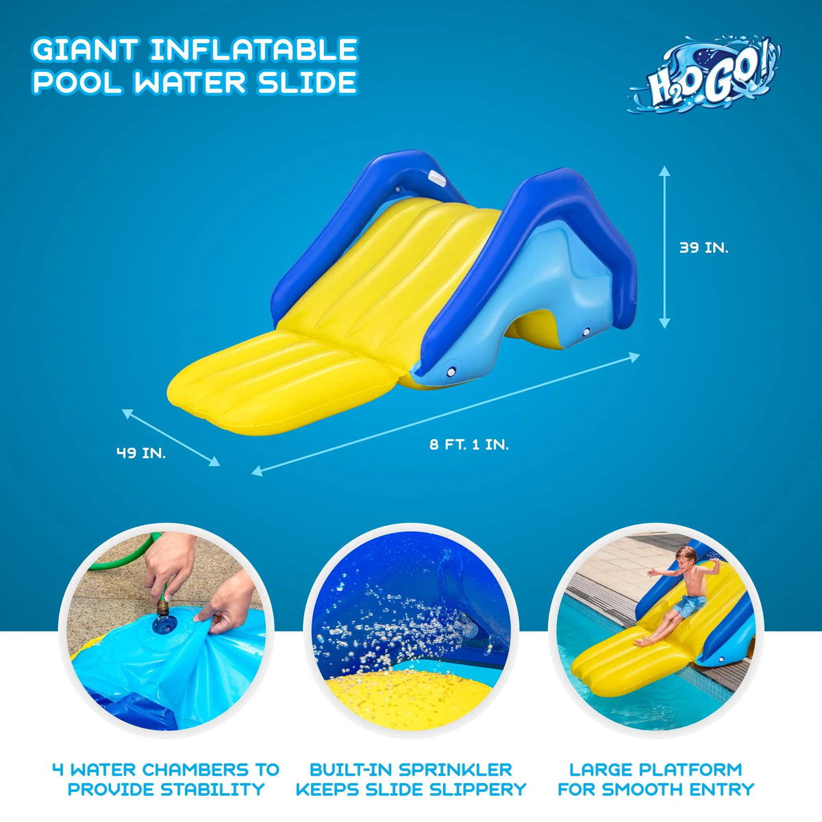 Inflatable Pool Water Slide with Built-In Sprinkler M2319