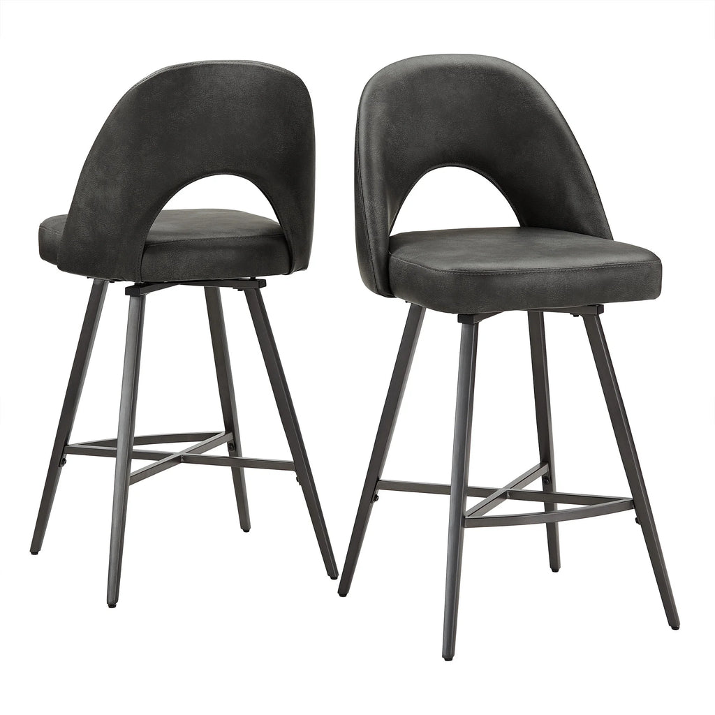 24" Metal Swivel Counter Stools, Set of 2, Dark Grey W2916