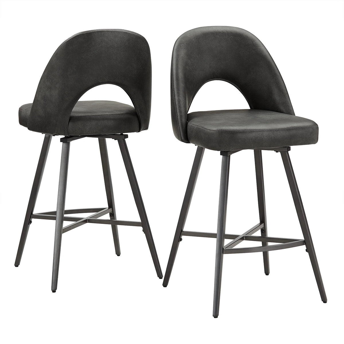 24" Metal Swivel Counter Stools, Set of 2, Dark Grey W2916