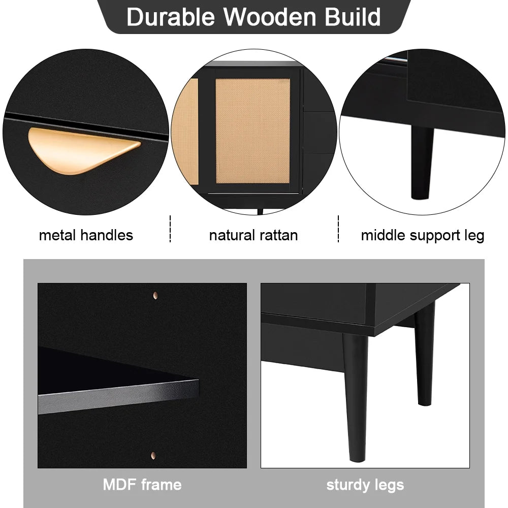 Black 3 Drawer Rattan Accent Cabinet D14014