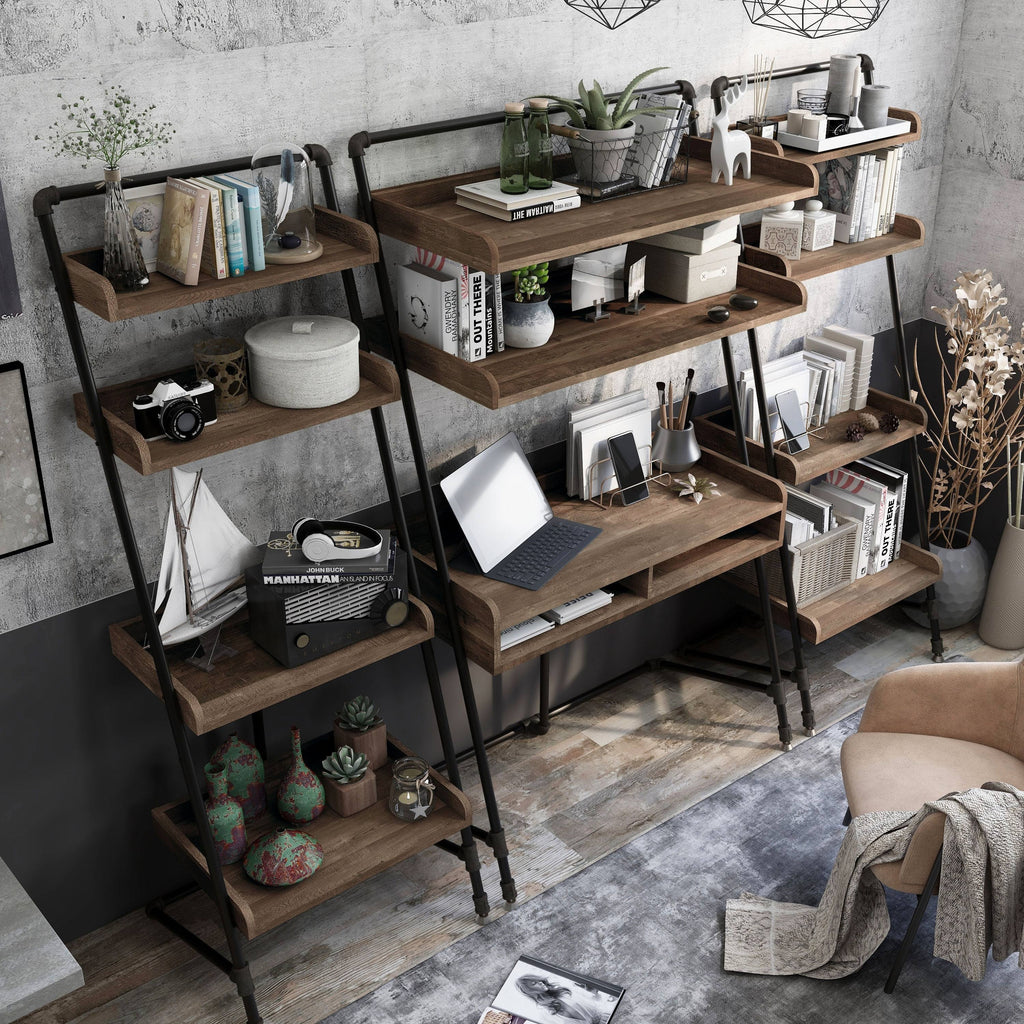 Vintage Grey Oak 3-Piece Desk and Display Shelf Set B9675