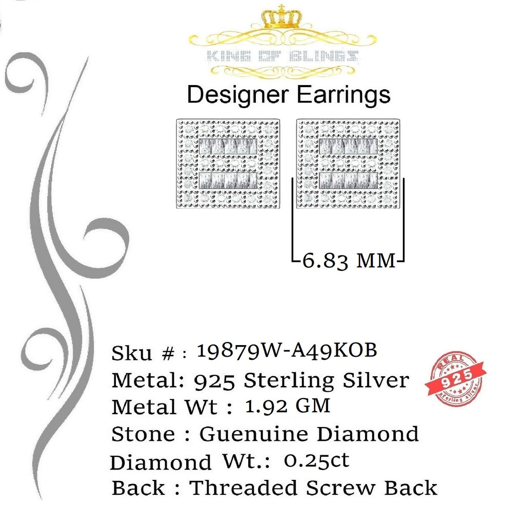 925 White Silver Diamond Square Stud Earring V800