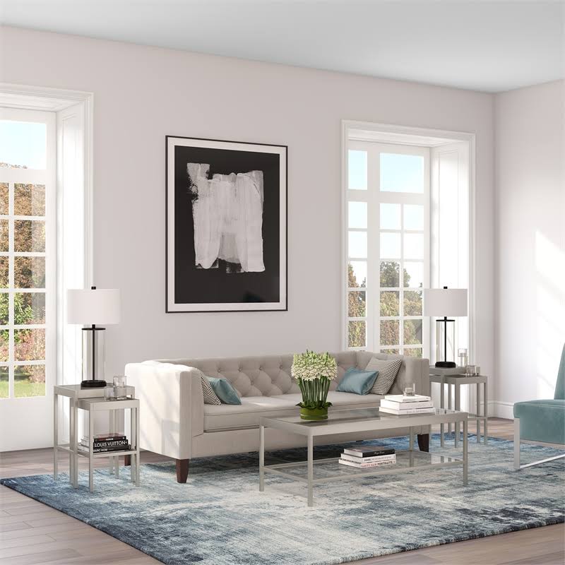 Modern Satin Nickel and Gray Nested Side Tables O245010