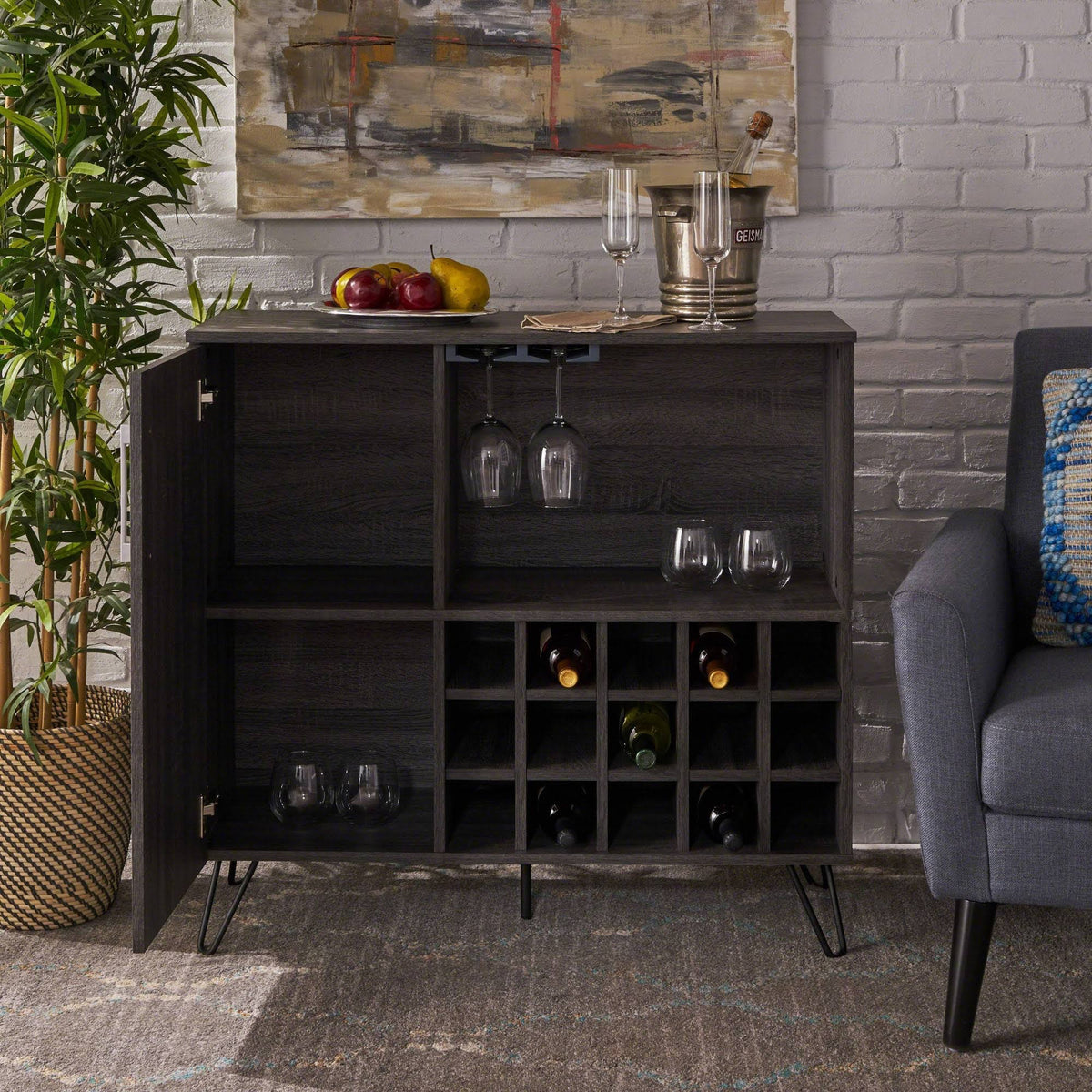 Sonoma Gray Oak and Black Finish Bar Cabinet K833892