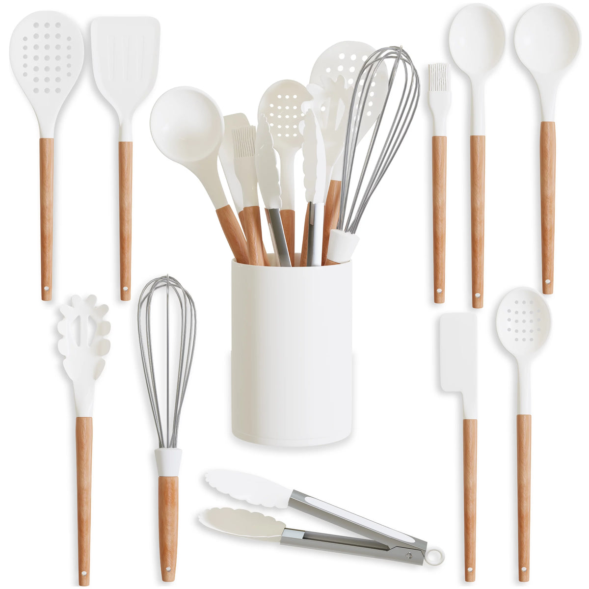 White 11 Pc Silicone Kitchen Utensils Set with Holder X32238
