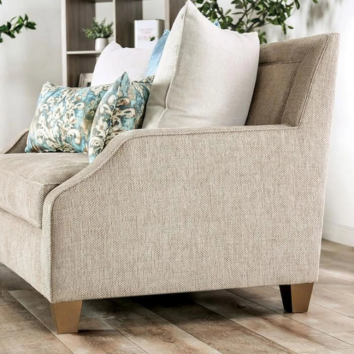 Beige & Teal Chenille Sofa K305862