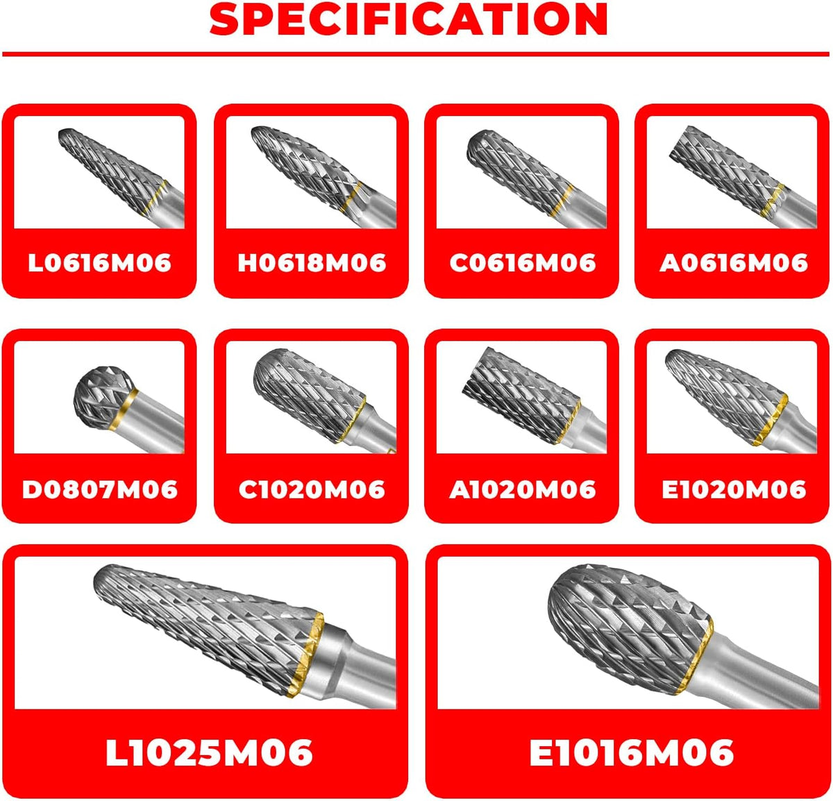 Tungsten Carbide Burr Set 1/4" Shank 10PC Double Cut Rotary Cutting Burrs Die Grinder Bits M753229