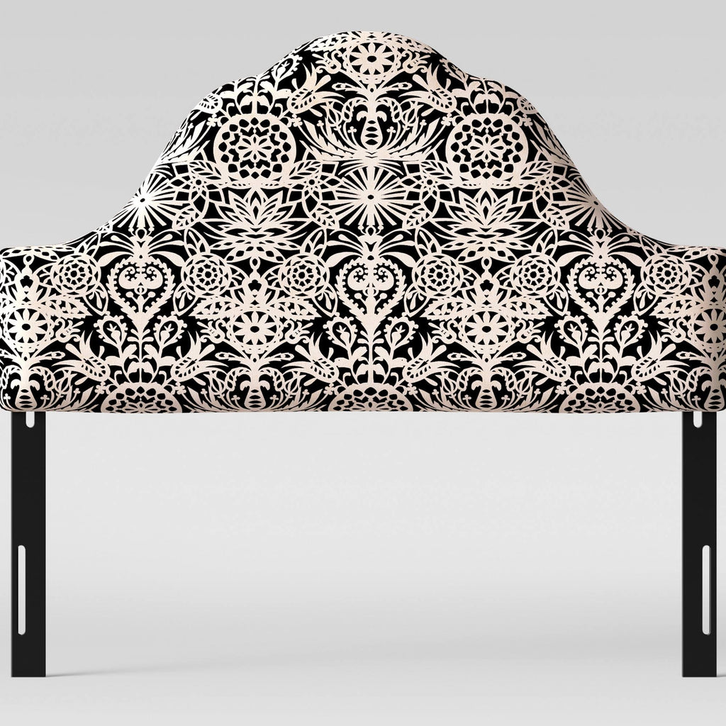 California King Black & White Floral Arched Headboard I951794