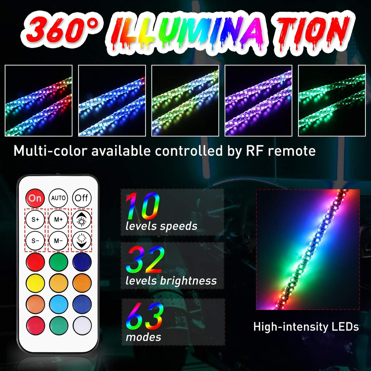2PCS 5FT RGB LED Whip Lights with Flag N48468