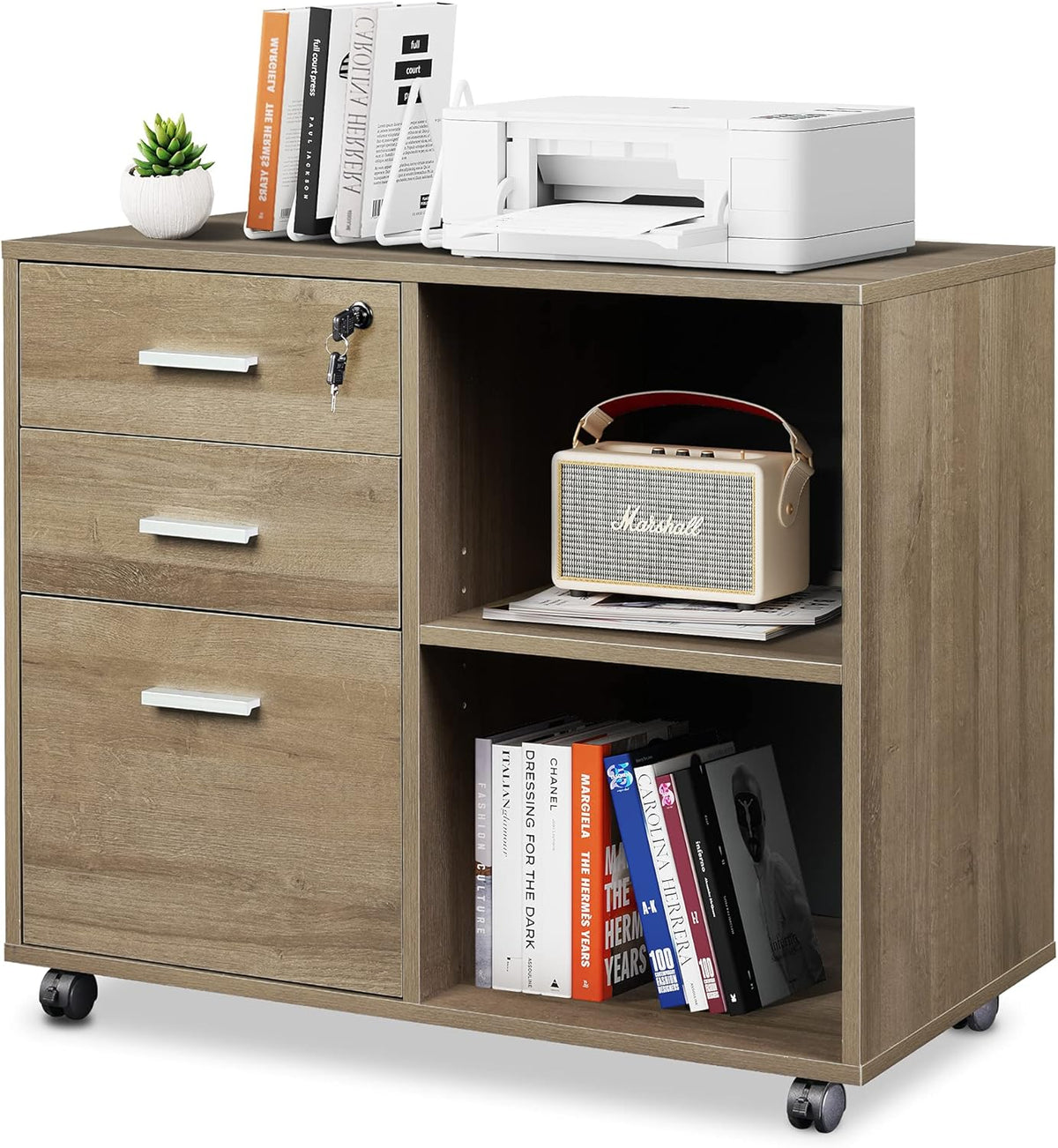 Black 3-Drawer Wood File Cabinet with Lock X307684