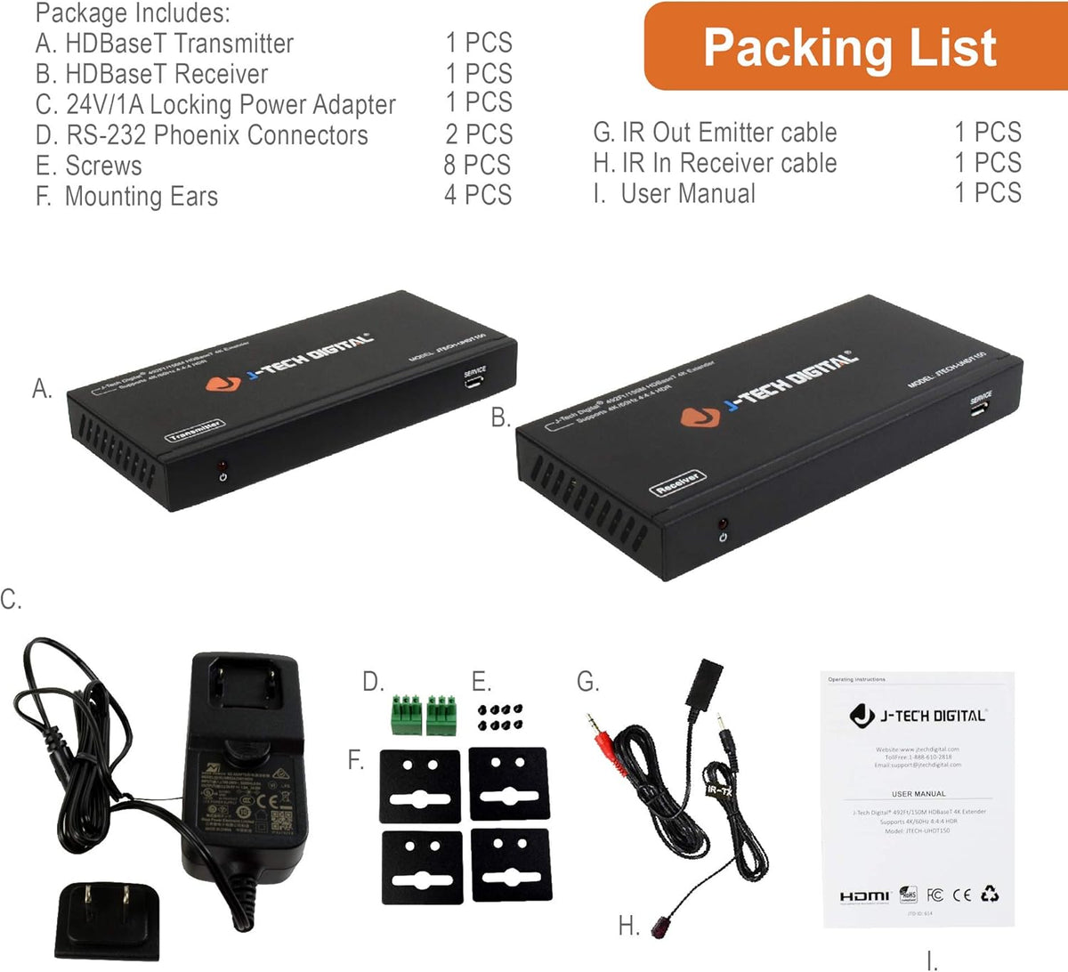 HDMI Extender Over Cat6 150m 4K60Hz 18Gbps with Bi-Directional IR A946826