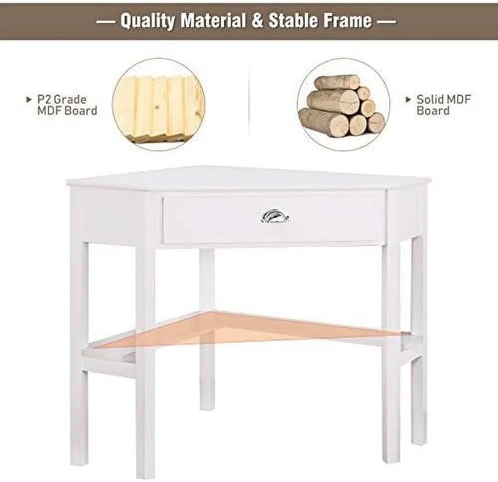 White Corner Desk with Drawer Shelves X420919
