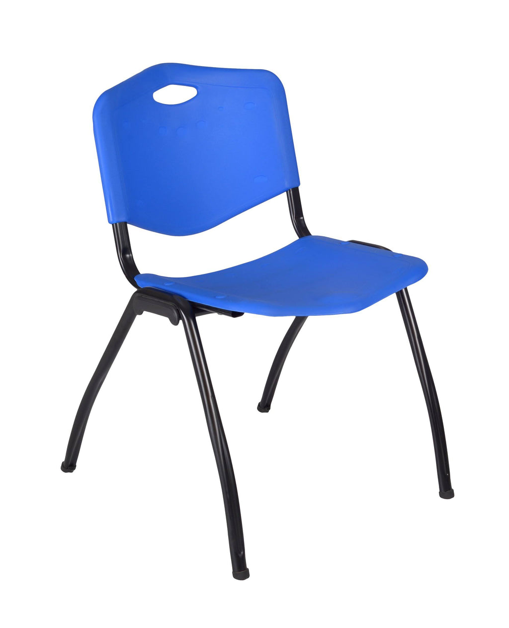 30x22 Round Breakroom Table Mahogany 4 Stack Chairs Blue B3856
