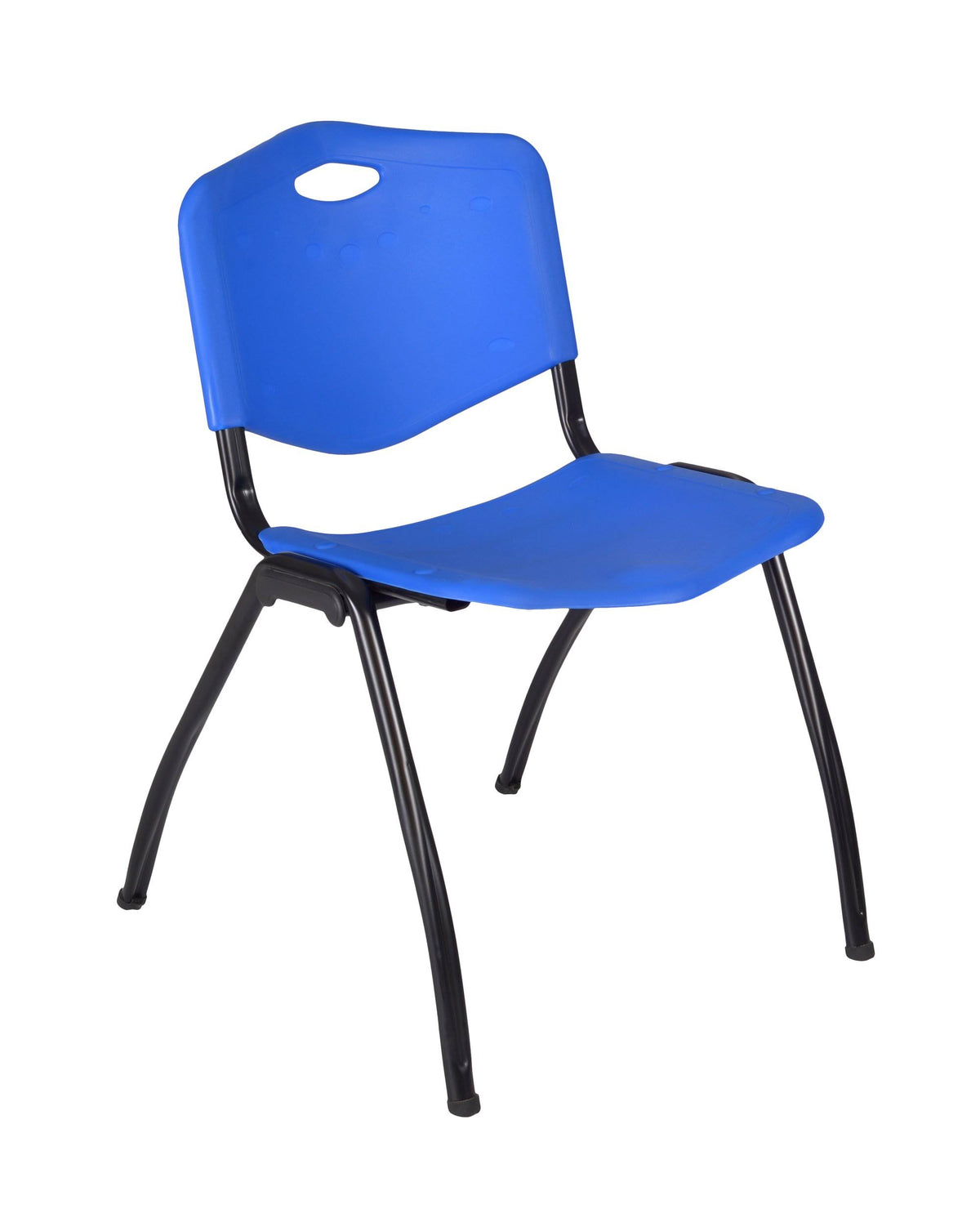 30x22 Round Breakroom Table Mahogany 4 Stack Chairs Blue B3856