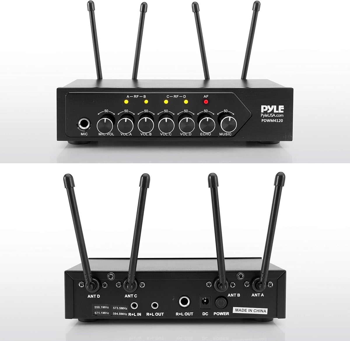 Portable UHF Wireless Microphone System, Battery Operated Four Bluetooth Cordless Microphone Set with Receiver Base C1110