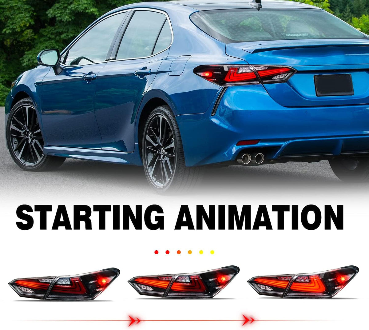 Full LED Tail Lights Assembly for Toyota Camry 2018-2021, Sequential Turn Signal, Transparent, Pair R295999
