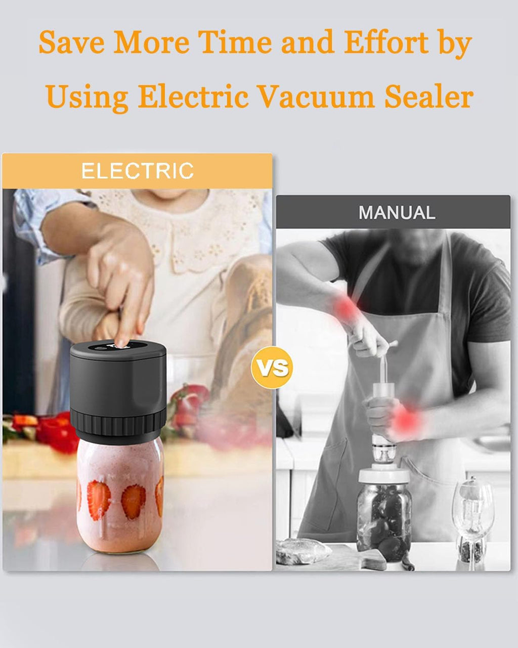 Black Cordless Handheld Mason Jar Vacuum Sealer Kit with Wide & Regular Mouth Lids H2227