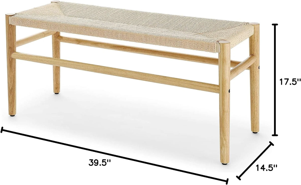 Wood Entryway Bench with Weave Rope Top R120703