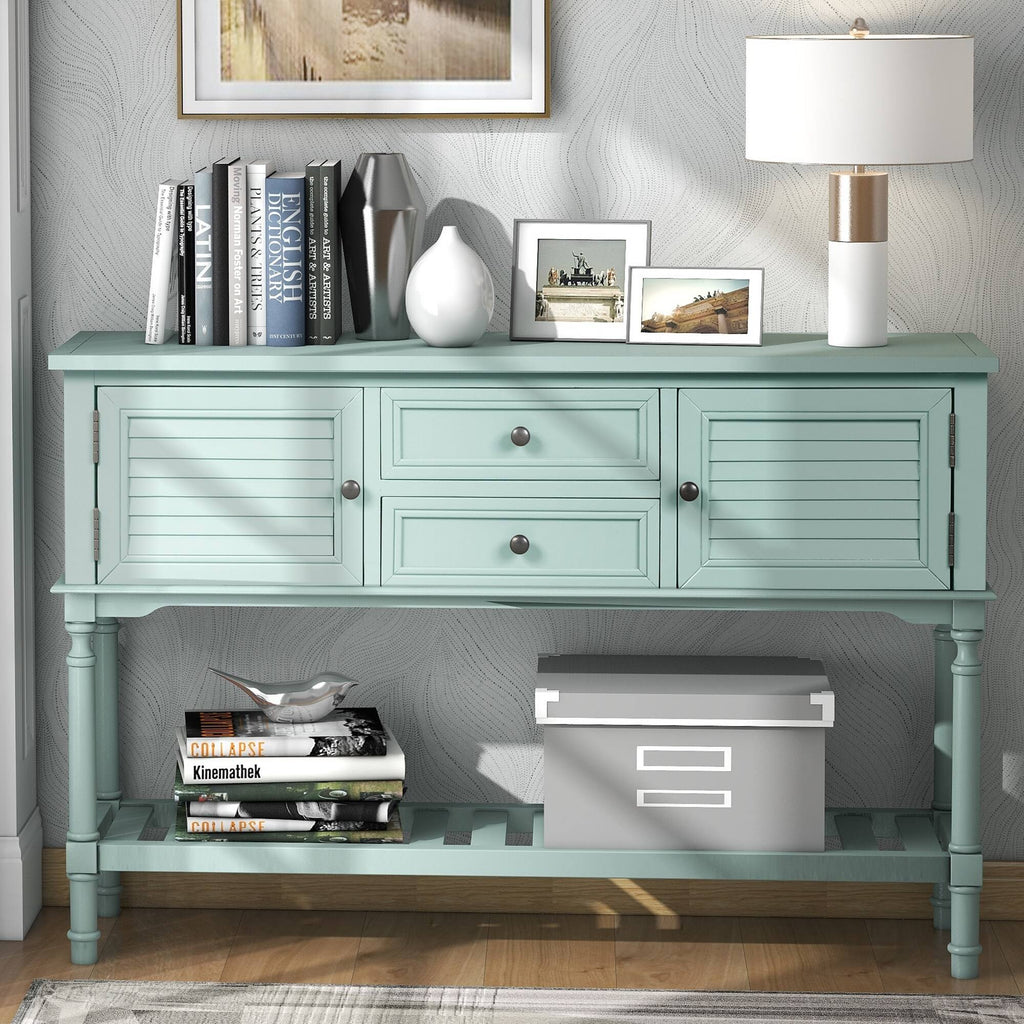 Black Light Green Pine Console Table with 2 Drawer and Cabinet and Shelf C363