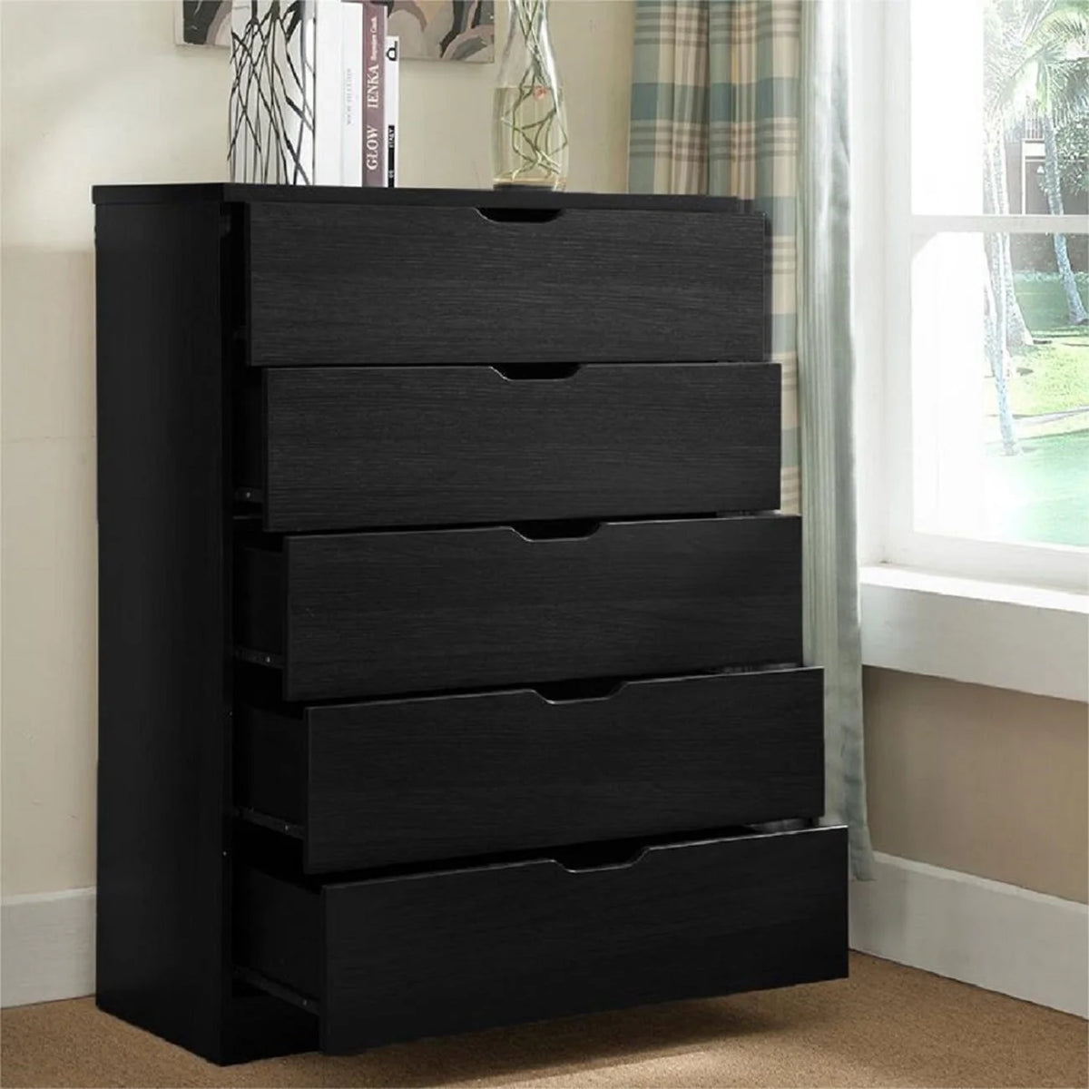 Brown 5 Drawer Wood Dresser Q42088