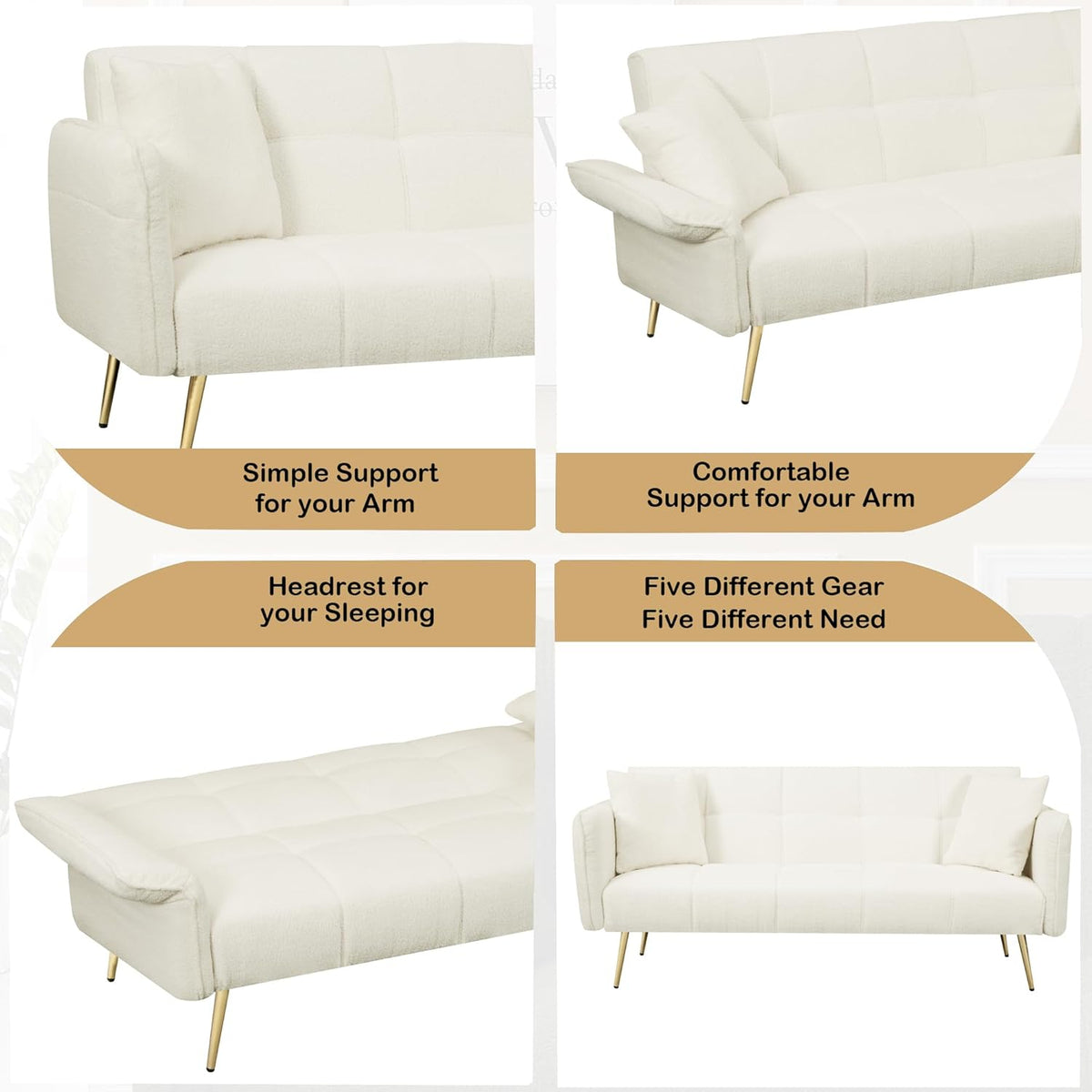 Convertible Double Futon Sofa Bed with Folding Armrests S130782