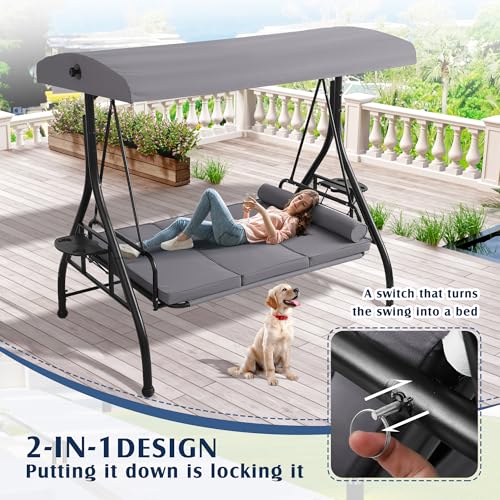3 Person Outdoor Porch Swing with Canopy and Stand Z250634