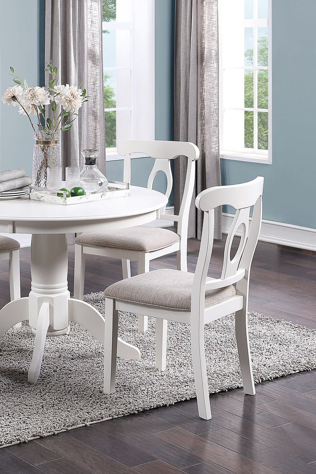 5pc Round Dining Table Set with 4 Cushion Chairs Rubberwood J329