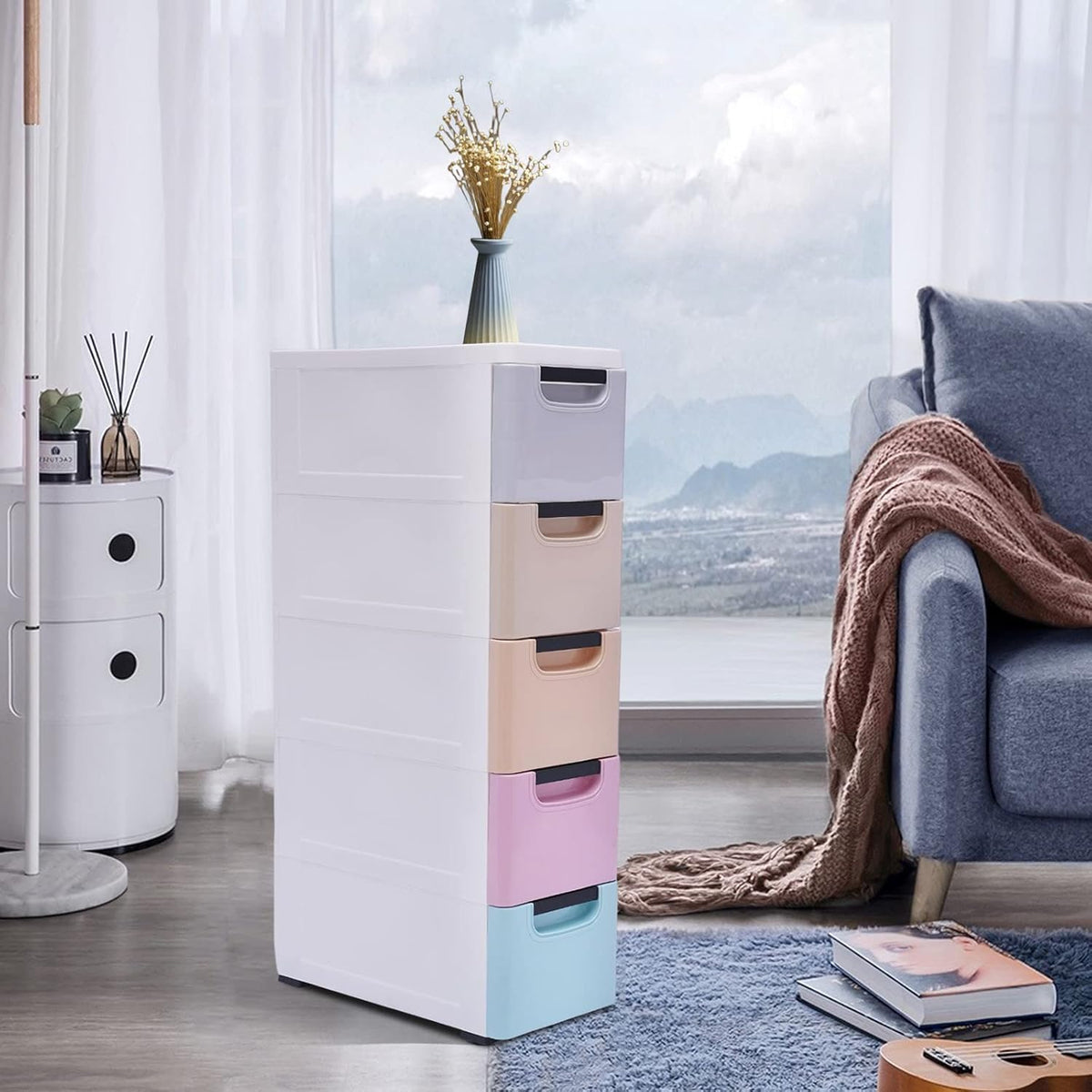 5-Drawer Plastic Storage Cabinet with Wheels L35919