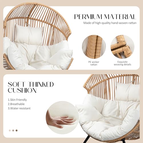 Beige Oversized Wicker Egg Chair with Cushion E397