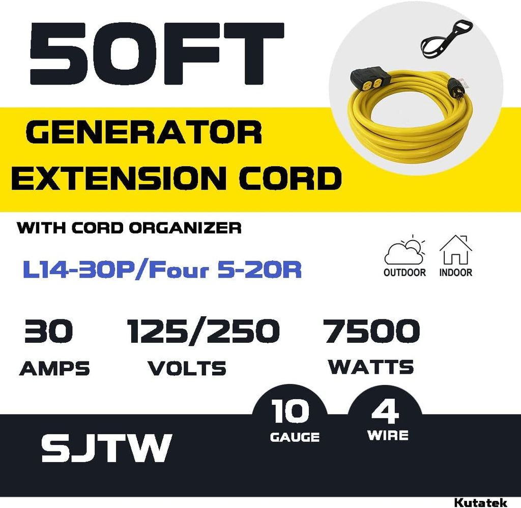 40Ft L14-30P to Four 5-20R 30 Amp Generator Power Cord W12280