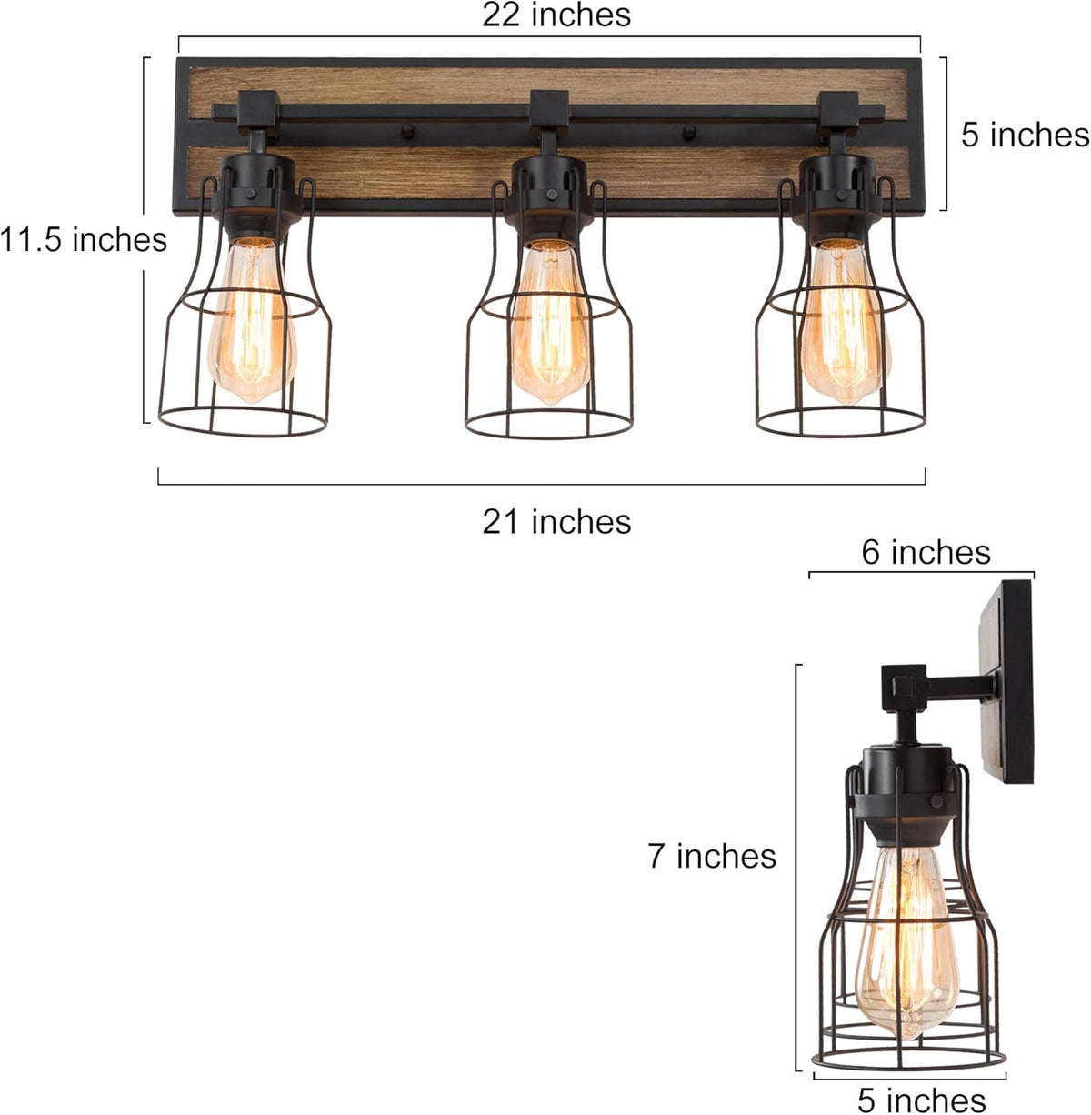 Bathroom Vanity Light Fixtures with Metal Cage, Faux Wood Finish T825
