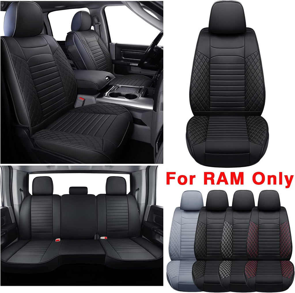 Black&Red Waterproof Faux Leather Full Set Seat Covers D1048