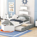 Twin Size Boat-Shaped Platform Bed with Trundle W811034