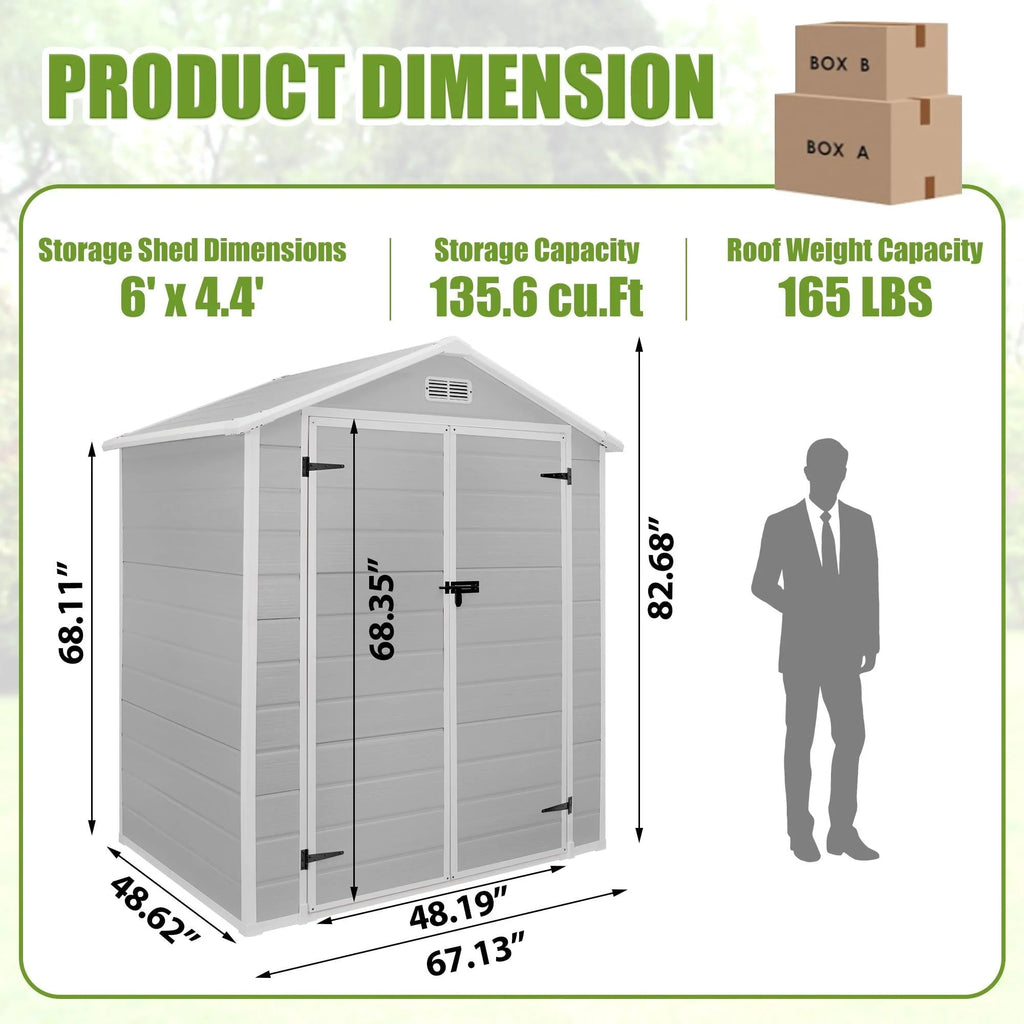 6' x 4.4' Plastic Outdoor Storage Shed with Reinforced Floor I6653