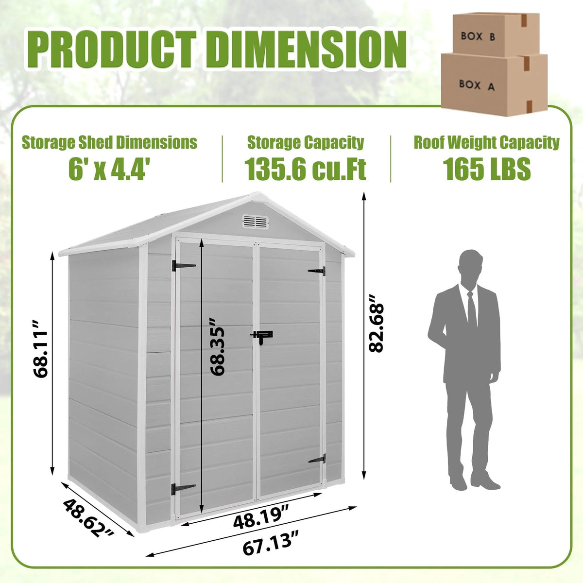 6' x 4.4' Plastic Outdoor Storage Shed with Reinforced Floor I6653