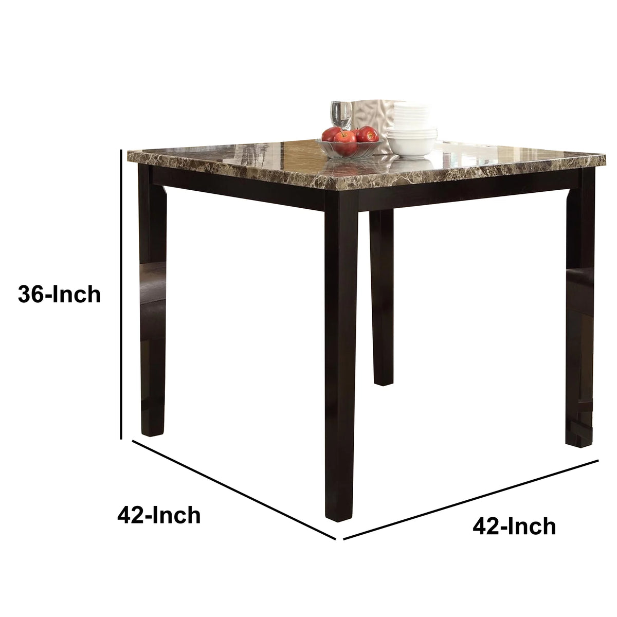 Wooden High Table Faux Marble Top Brown A690865