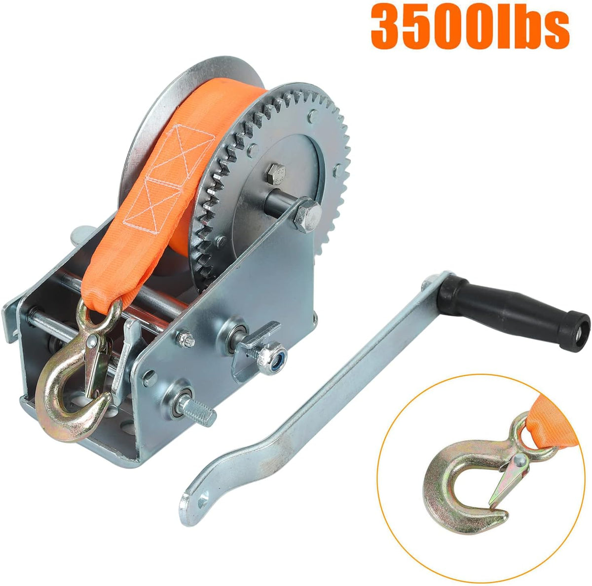 3500lbs Dual Gear Hand Winch Polyester Strap Pack of 2 G2150