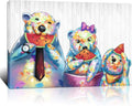 Canvas Wall Art Bear Family Eating Watermelon Painting Wooden Texture Poster Print I93120