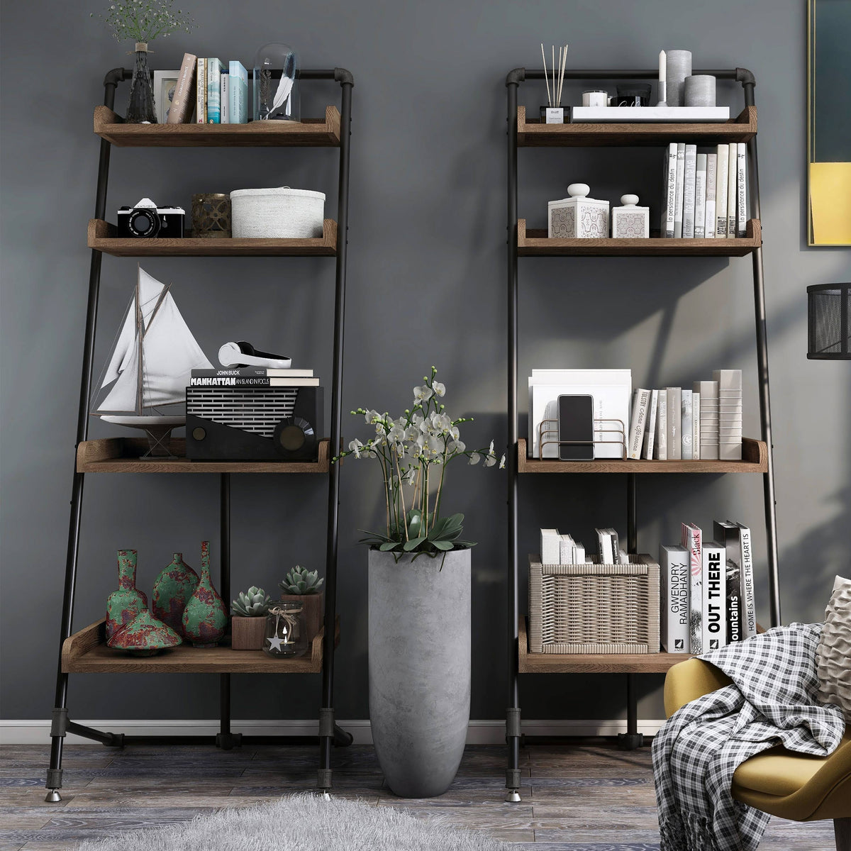 Vintage Grey Oak 3-Piece Desk and Display Shelf Set B9675
