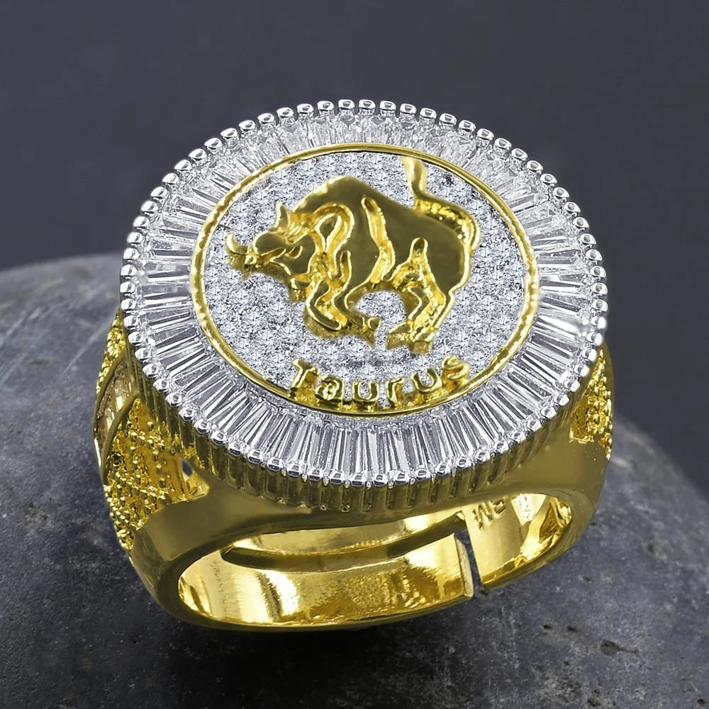 14K Yellow Gold Finish Simulated Diamond Taurus Ring Q15681