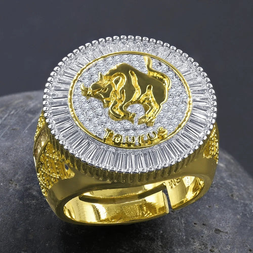 14K Yellow Gold Finish Simulated Diamond Taurus Ring Q15681